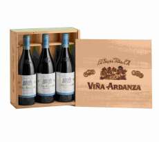 Vino tinto 3 Viña Ardanza  en caja de madera